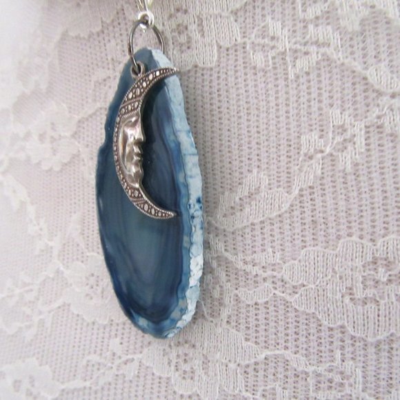 Turquoise agate choker necklace crescent moon - Picture 3 of 7
